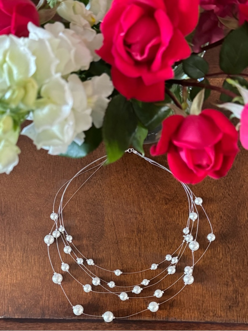 Elegant Multi-Strand White Pearl Illusion Necklace